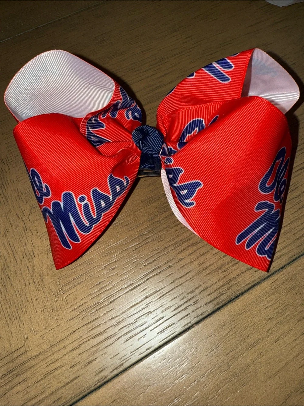 Red Team Print Kids Hair Bow with Navy Accent